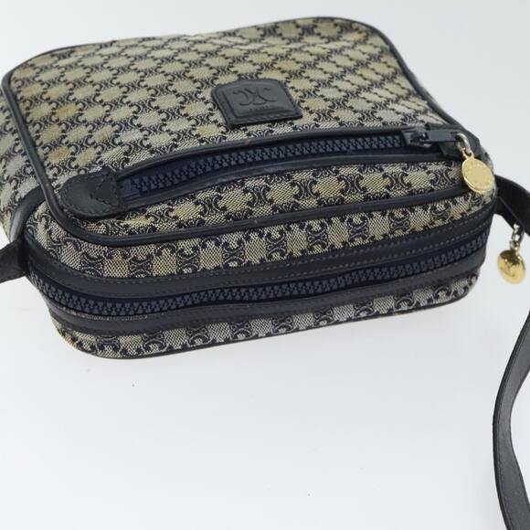 CELINE Macadam Canvas Shoulder Bag Navy Gold - Picture 6 of 13